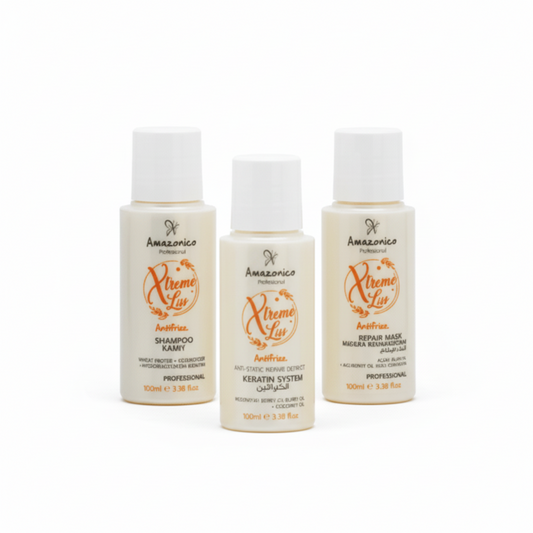 Amazonico Professional Xtreme Liss Antifrizz Hair Care Set 3x100ml Brazilian Protein Keratin Smooth Frizz-Free Hair UAE